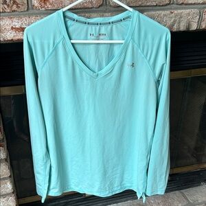 Under Armour Women's Light Blue Long Sleeve Athletic Heat Gear Fitted Top Size M
